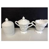 Milk Glass Vintage Creamer Sugar Bowl Hobnail