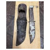 Vintage Hunting Knife In Sheath Rusty Blade Case