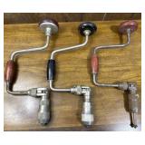 Vintage Hand Drills Manual Woodworking Tool Trio