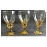 3 Amber Stemmed Wine Glasses