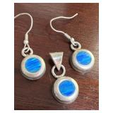 Silver Blue Opalescent Earrings & Pendant