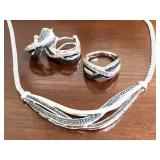 Signed BR Sun Wave Necklace Ring Earring Set!