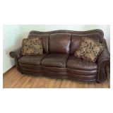 Faux Leather Couch w Throw Pillows