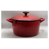 Cast Iron Pot W/Lid, Red w/ White Interior 10x6'