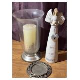 Candle w Holders & Ceramic Angle Figure