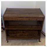 Mid-Century 3-Tier Wooden Rolling Cart