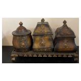 CBK Decorative Bronze Canister Set w Pedistal