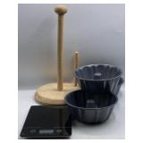 Lot Of Bundt Pan Scale And Wooden Paper Towel