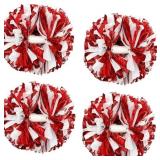 4 Metallic Cheerleading Pom Poms Red White