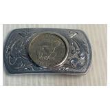 Belt Buckle w 1974 Silver Dollar Inside