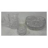 Cut Crystal Pitcher, Vase & Bowl Trio