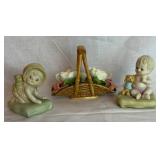 Porcelain 4-5ï¿½ Figurines & Floral Basket