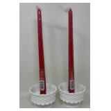 Milk Glass Candle Holders & Red Tapers