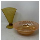 Amber Glass Vase & AH Peach Serving Bowl