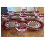 King's Crown Ruby Flashed Thumbprint Serve Set