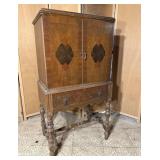 Antique Radio Cabinet Inlaid Wood