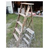 Big & Small Vintage Wood Ladders Pair