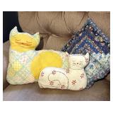 Vintage Handmade Quilt Cat Pillows Folk Art