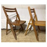 Vintage Wood Slat Folding Chairs Pair
