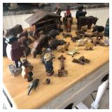 Lot of Painted Wooden Decorations Animals People