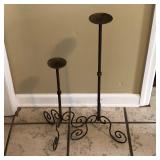 Lot of 2 Standing Metal Candle Holders