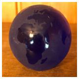 Cobalt Blue Glass Globe Advertising Paperweight