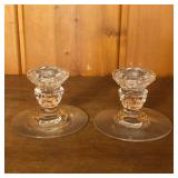 Pair Crystal Glass Candlesticks / Candle Holders