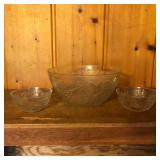 Large Glass Serving Bowl with 2 Small Bowls