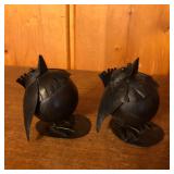 Pair of Metal Bird Bobble Head Figures Sculptures