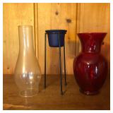 Lot with Vase, Candle Holder & Lamp Globe