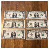 (6) US 1 Dollar STAR Banknotes