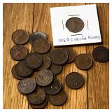 1950's Canada One Cent Penny Coins