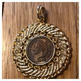 1906 Indian Head Penny Coin Pendant Gold Tone Case
