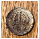 1950 Silver Sweden 25 Ore Coin Gustav V