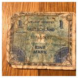 1944 Germany 1 Mark Banknote Allied Occupation