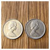 (2) 1968 Silver Canada 25 Cent Coins