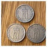1955 & 1956 Norway 50 Ore Coins
