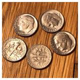 (5) 1980's Roosevelt Dime Coins