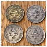 (4) 1961 & 1955 Lebanon 10 Qirush / Piastres Coin