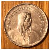 1960 Swiss 5 Francs Coin