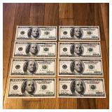 (8) Sequential 1999 US 100 Dollar Banknotes