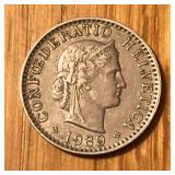 1939 Swiss 20 Rappen Coin