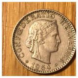 1954 Swiss 20 Rappen Coin