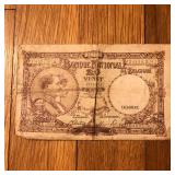 1944 Belgium 20 Francs Banknote