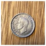 1940 Silver UK 3 Pence Coin George VI