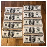 (9) Sequential 1996 US 100 Dollar Banknotes
