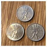 (3) 1962, 1964, 1965 Denmark 10 Ore Coins