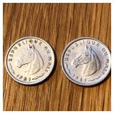 (2) 1961 Mali 10 Francs Coins