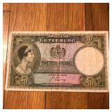 1944 Luxembourg 50 Francs Banknote