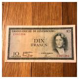 1954 Luxembourg 10 Francs Banknote